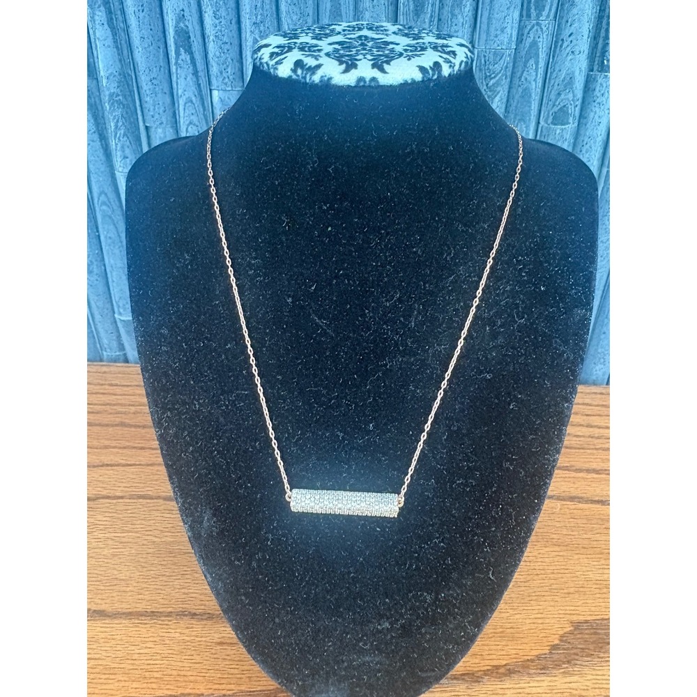 Henri Bendel New York Rose Gold Pave Crystal Bar Necklace Adjustable Chain